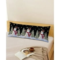 Christmas Throw Pillow Cover,Winter Snowman Pine Trees Snowflakes Black Rectangle Decorative Pillow Case Protector Soft Cushion Cover Lumbar Pillowcase for Couch Sofa Bedroom Car Decor 20x54 Inch