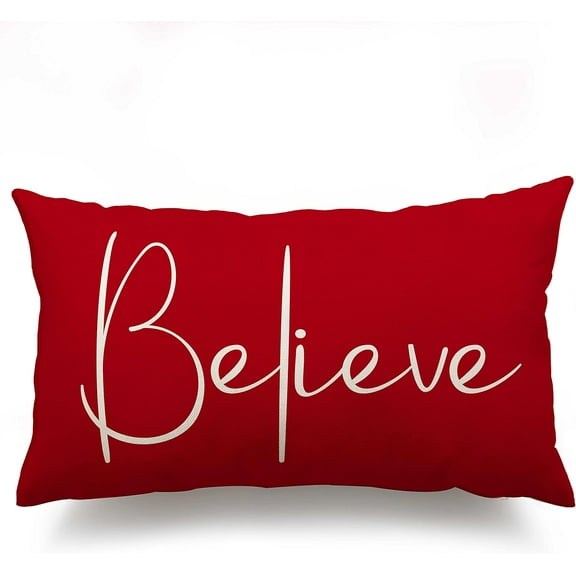 Christmas Throw Pillow Covers 12x20 Inch Merry Christmas Farmhouse Decorations Believe Holiday Decor Throw Cushion Case for Home Couch