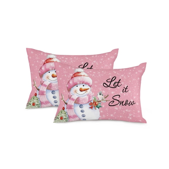 Christmas Throw Pillow Covers 12x20 Inch Set of 2 Snowman with Bird Decorative Pillow Covers Snowflake Pink Cushion Cover Pillowcase for Sofa Couch Bed Winter Holiday Xmas Decor