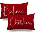 thumbnail image 1 of Christmas Throw Pillow Covers 12x20 Inch Set of 2 Merry Christmas Farmhouse Decorations Believe Holiday Decor Throw Cushion Case for Home Couch, 1 of 1
