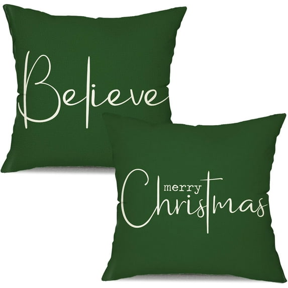 Christmas Throw Pillow Covers 12x20 Inch Set of 2 Merry Christmas Farmhouse Decorations Believe Holiday Decor Throw Cushion Case for Home Couch