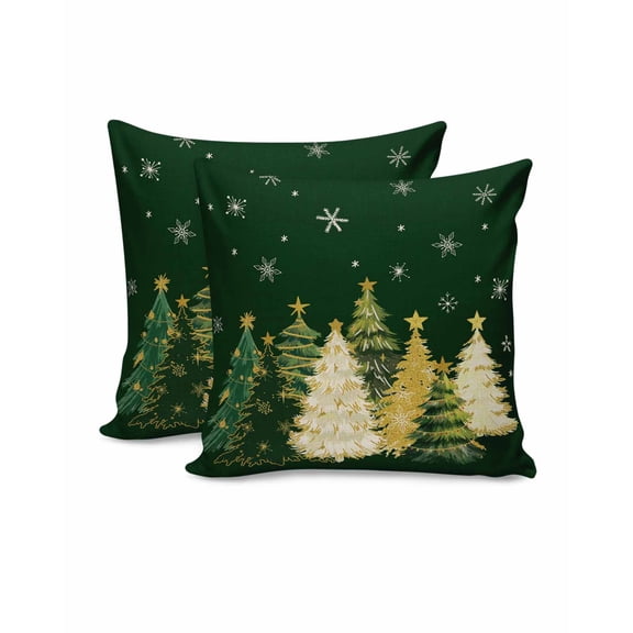 Christmas Throw Pillow Covers 16x16 Inch Set of 2 Christmas Tree Decorative Pillow Covers Gold Star Snowflakes Green Cushion Cover Pillowcase for Sofa Couch Bed Winter Holiday Xmas Decor