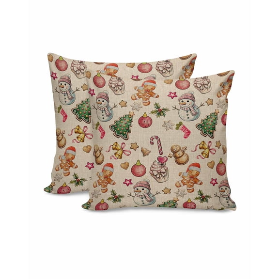 Christmas Throw Pillow Covers 16x16 Inch Set of 2 Gingerbread Man Decorative Pillow Covers Snowman Christmas Balls Cushion Cover Pillowcase for Sofa Couch Bed Winter Holiday Xmas Decor