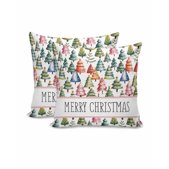Christmas Throw Pillow Covers 16x16 Inch Set of 2 Merry Christmas Tree Decorative Pillow Covers Watercolor Cushion Cover Pillowcase for Sofa Couch Bed Winter Holiday Xmas Decor