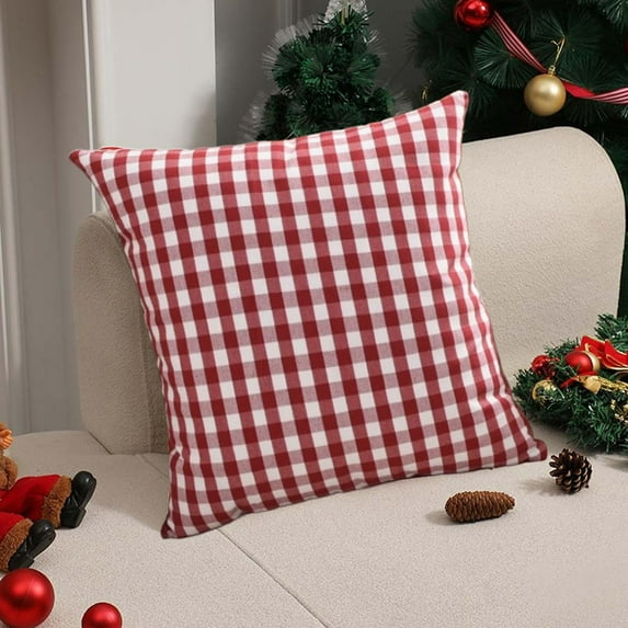 Christmas Throw Pillow Covers, 17*17In Red and White Buffalo Check Plaid Xmas Outdoor Valentine Holiday Farmhouse Decorative Cushion Cases Home Décor for Sofa Couch Bedroom
