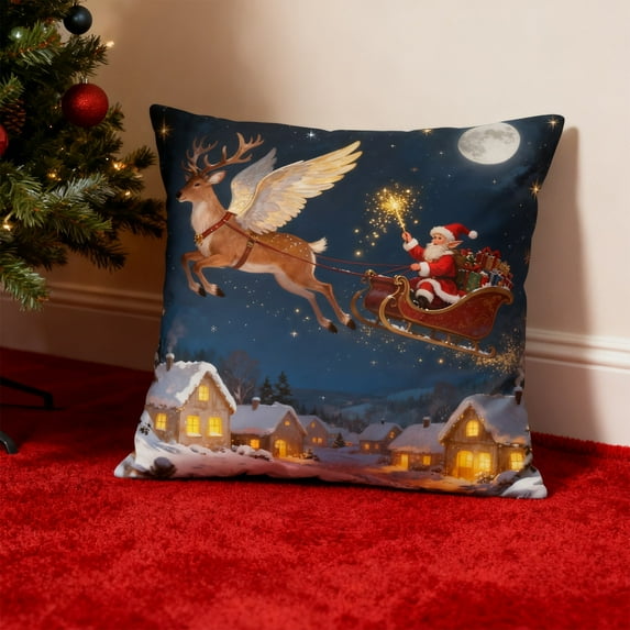 Christmas Throw Pillow Covers 18 x 18 Inch, Decorative 3D Embroidered Winter Holiday Pillow Cases for Couch Sofa Bed Room Home Decor, Soft Snowflake Tree Reindeer Cushion Covers Xmas Decorations