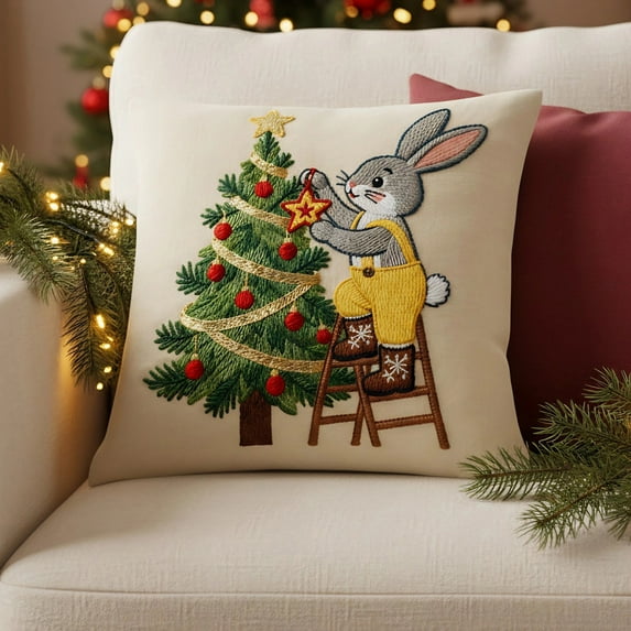 Christmas Throw Pillow Covers 18 x 18 Inch, Decorative 3D Embroidered Winter Holiday Pillow Cases for Couch Sofa Bed Room Home Decor, Soft Snowflake Tree Reindeer Cushion Covers Xmas Decorations