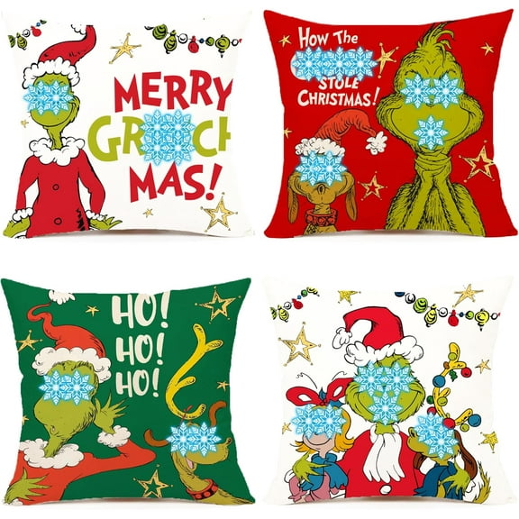 Christmas Throw Pillow Covers, 18 x 18 Inches Farmhouse Christmas Decorations Tree Winter Holiday Cushion Case for Home, Set of 4 Cover ONLY (Merry Christmas, 18 x 18 Inch)