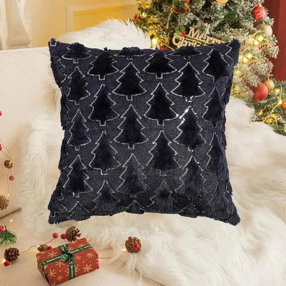 Christmas Throw Pillow Covers 18x18, Decorative Tree Pillow Cases,Soft Faux Fur Winter Cushion Case for Xmas Home Decor,Couch Bed, Living Room