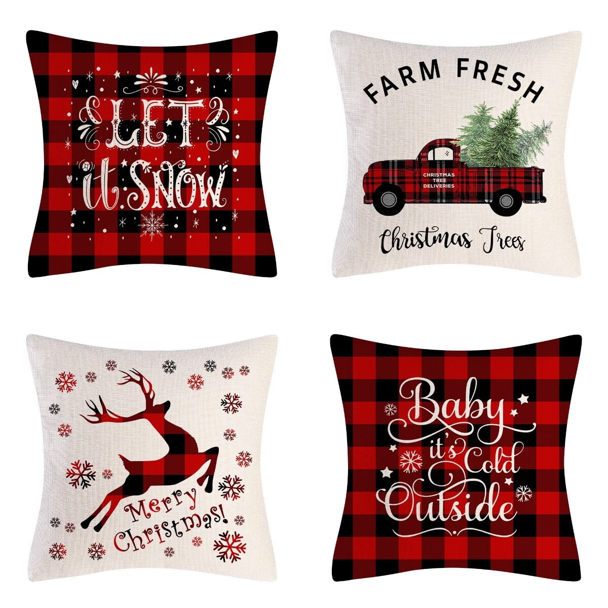 Festive Red and Black Buffalo Plaid Christmas Pillow Covers Set of 4