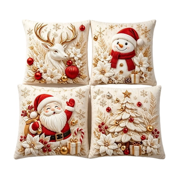 Christmas Throw Pillow Covers 18x18 Inch Set of 4 for Winter Holiday Sofa Couch Decoration, S