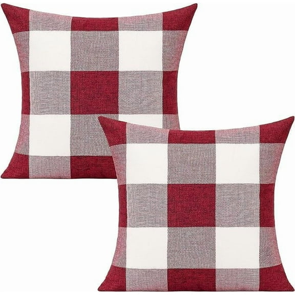 Christmas Throw Pillow Covers 18x18 Set of 2 Red and White Buffalo Check Plaid Xmas Valentine Holiday Farmhouse Decorative Cushion Cases Home Décor for Sofa Couch Bedroom