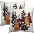 thumbnail image 1 of Christmas Throw Pillow Covers 18x18 Set of 2, Vintage Buffalo Plaid Xmas Pine Trees Gingerbread Decorative Pillowcases Square Cushion Cover for Living Room Bedroom Couch Sofa Decor, 1 of 6