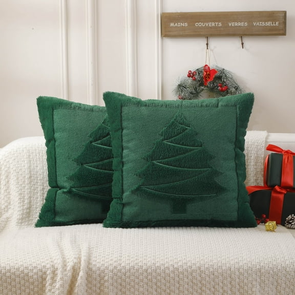 Christmas Throw Pillow Covers 18x18 Set of 2 Ourdoor Holiday Winter Xmas Decoration Home Decor for Couch Bed Sofa Bedroom Living Room,Green Christmas Tree