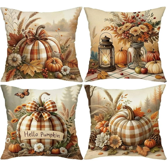 Christmas Throw Pillow Covers 18x18 Set of 4, Merry Christmas Tree Gnome Red Truck Candy Cane Xmas Farmhouse Decorations Rustic Winter Holiday Couch Cover for Sofa Bedroom Home Outdoor