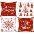 thumbnail image 1 of Christmas Throw Pillow Covers 18x18 Set of 4, Merry Christmas Winter Xmas Snowflake Decorative Holiday Cushion Pillow Cases 18 x 18 for Outdoor Indoor Farmhouse Home Room Couch Decor (Red), 1 of 6