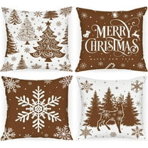 Christmas Throw Pillow Covers 18x18 Set of 4, Merry Christmas Winter Xmas Snowflake Decorative Holiday Cushion Pillow Cases 18 x 18 for Outdoor Indoor Farmhouse Home Room Couch Decor (Brown)