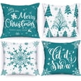 thumbnail image 1 of Christmas Throw Pillow Covers 18x18 Set of 4, Merry Christmas Winter Xmas Snowflake Decorative Holiday Cushion Pillow Cases 18 x 18 for Outdoor Indoor Farmhouse Home Room Couch Decor (Teal), 1 of 6