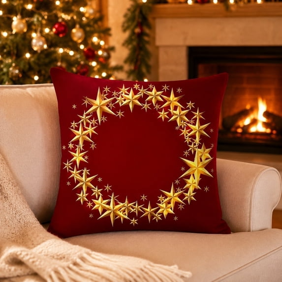 Christmas Throw Pillow Covers 18x18 Set of 4, Red Gold Reindeer Holiday Printed Cushion Cases, Festive Xmas Decorative Pillow Shells for Couch Living Room Bedroom Winter Home Decor Red,C