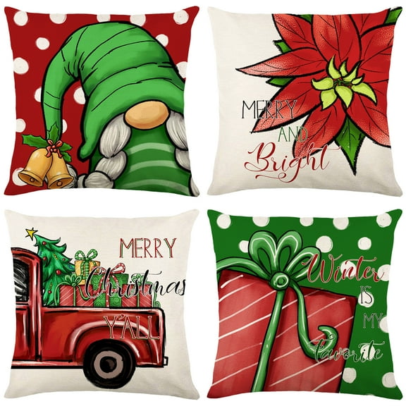 Christmas Throw Pillow Covers 18x18 Set of 4 Xmas Series Holiday Cushion Pillow Cover Christmas Decorations for Sofa Couch Bed Farmhouse Outdoor Living Room