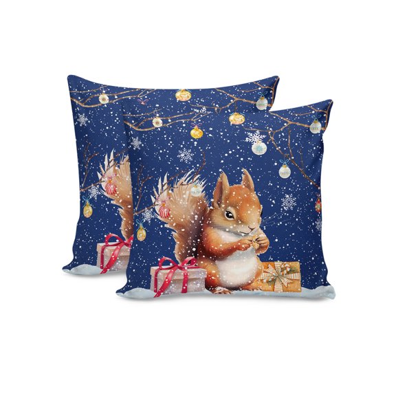 Christmas Throw Pillow Covers 20x20 Inch Set of 2 Squirrel Xmas Ball Branch Decorative Pillow Covers Snowflake Blue Cushion Cover Pillowcase for Sofa Couch Bed Winter Holiday Xmas Decor