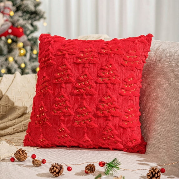 Christmas Throw Pillow Covers 20x20 Inch, Soft Plush Red Decorative Square Pillowcases, Farmhouse Holiday Cushion Covers for Couch Sofa Living Room Bedroom Outdoor Home Decor