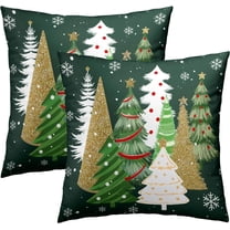 Christmas Throw Pillow Covers 20x20 Set of 2, Gold Green Xmas Trees Decorative Throw Pillows Seasonal Winter Soft Cotton Cushion Case for Sofa Couch Farmhouse Home Decor