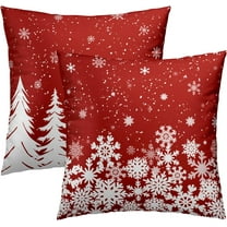 Christmas Throw Pillow Covers 20x20 Set of 2, Red White Xmas Trees and Snowflakes Farmhouse Decorative Pillow Cases Double Sided Printed Cushion Cover for Sofa Couch Home Decor