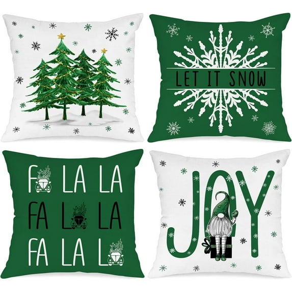 Christmas Throw Pillow Covers 22x22 Set of 4, Merry Christmas Xmas Winter Decorative Holiday Cushion Pillow Cases 22 x 22 for Outdoor Indoor Farmhouse Home House Room Couch Decor (Red)