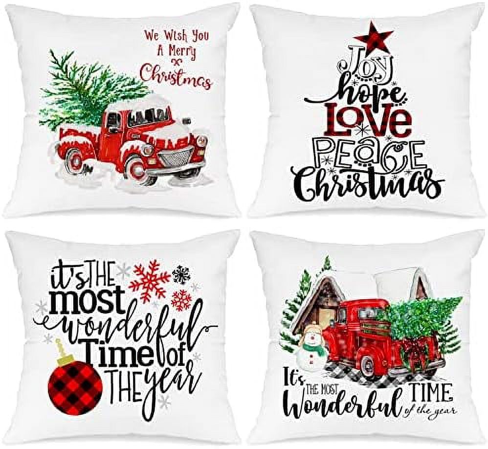 Christmas Throw Pillow Covers 24x24 Set of 4 Decorative Holiday Merry