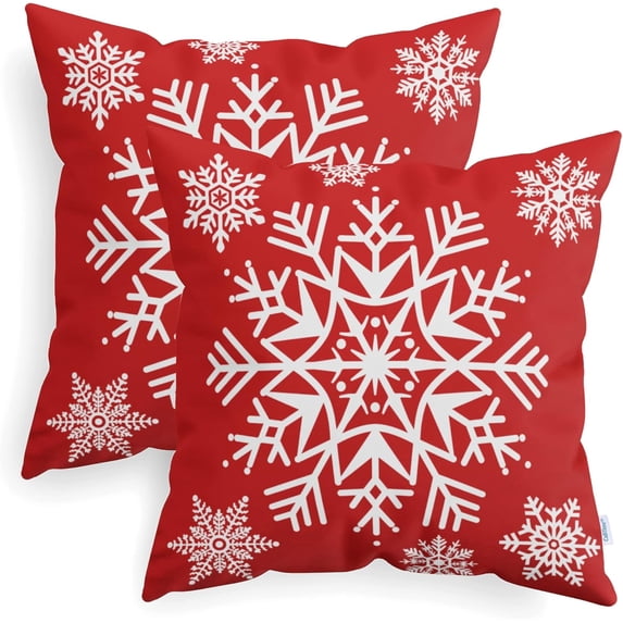 Christmas Throw Pillow Covers Decorative 16 X 16 Inches Pack of 2 Cozy Fleece Snowflakes Cushion Cases for Couch Sofa Bed Living Room Christmas Red