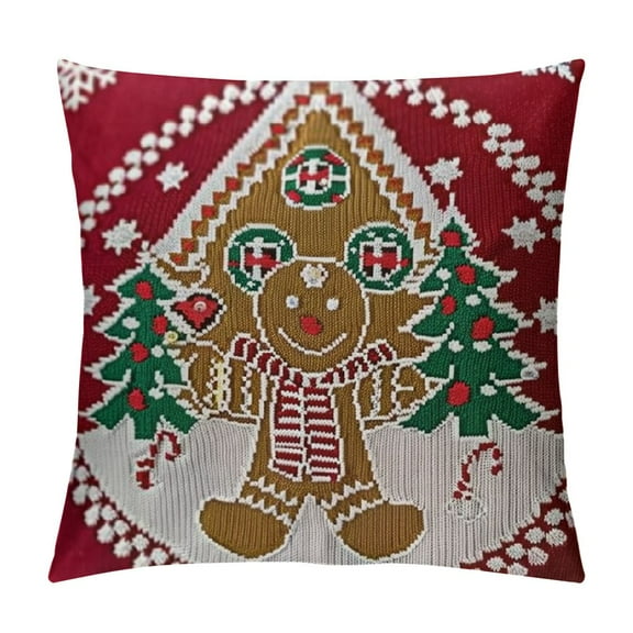 Christmas Throw Pillow Covers Gingerbread Man House Merry Christmas Embroidered Pillowcases Decoration for Sofa Couch Bed Home Xmas Decor