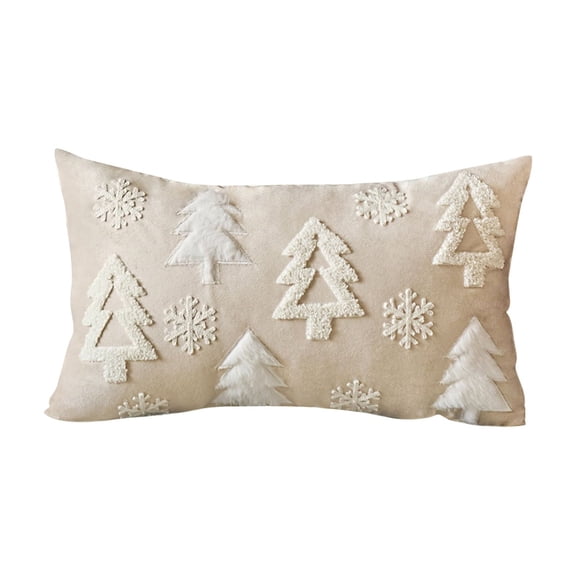 Christmas Throw Pillow Covers Home Decorations, Soft Velvet Embroidered Christmas Tree Snowflake Pillow Cases Winter Holiday Decorations, 12*20 inch