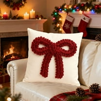 Christmas Throw Pillow Covers Valentine's Day Gift 17.7x17.7 Inches Soft Cozy Plush Square Red Bow Pillowcase With Hidden Zipper Bowknot Embroidered Cushion Covers For Sofa Bedroom Home Decor