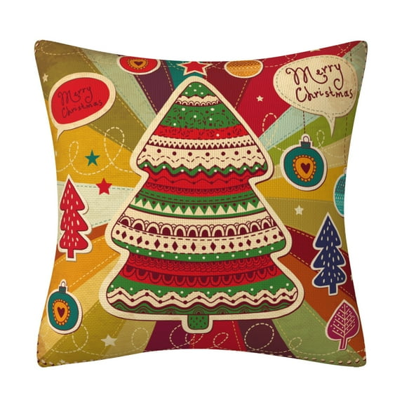 Christmas Throw Pillow Covers Vintage Colorful Cushion Decorative Mexican Home Decor 18X18 Xmas Decorations with Tree Gifts for Sofa Couch