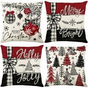 Gynky Christmas Pillow Covers 18 x 18 Inches Set of 4 - Xmas Tree Holiday Cushion Case Decoration for Home Couch