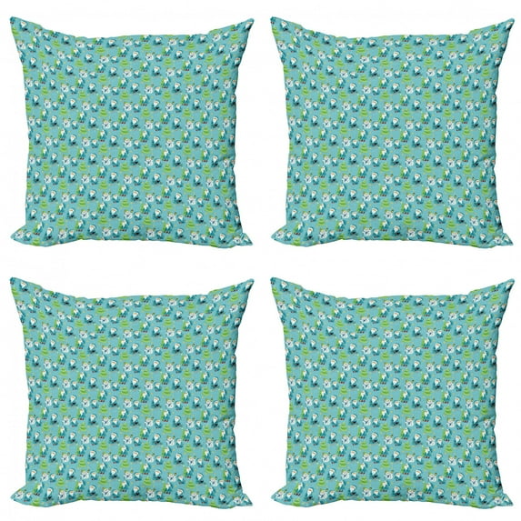 Ambesonne Christmas Throw Pillow Cover 4 Pack, Santa Claus Trees Snowman, 18", Lime Green Multicolor