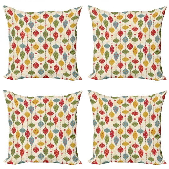 Ambesonne Christmas Throw Pillow Cover 4 Pack, Traditional Balls, 18", Multicolor