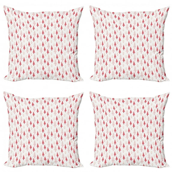 Ambesonne Christmas Throw Pillow Cover 4 Pack, Ornamental Trees Stars, 24", Pink Blush