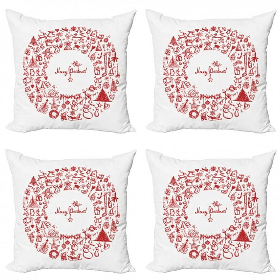 Ambesonne Christmas Throw Pillow Cover 4 Pack, Vintage Style Ribbon, 16", Red