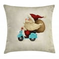 thumbnail image 1 of Christmas Throw Pillow Cushion Cover, Old Santa Claus Delivering Presents on His Motorcycle Swirled Lines Frame, Decorative Square Accent Pillow Case, 16 X 16 Inches, Red Tan Pale Blue, by Ambesonne, 1 of 2