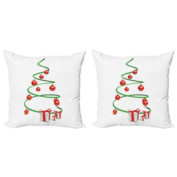 Ambesonne Christmas Throw Pillow Cover 2 Pack, Abstract Xmas Tree, 20", Green Red White
