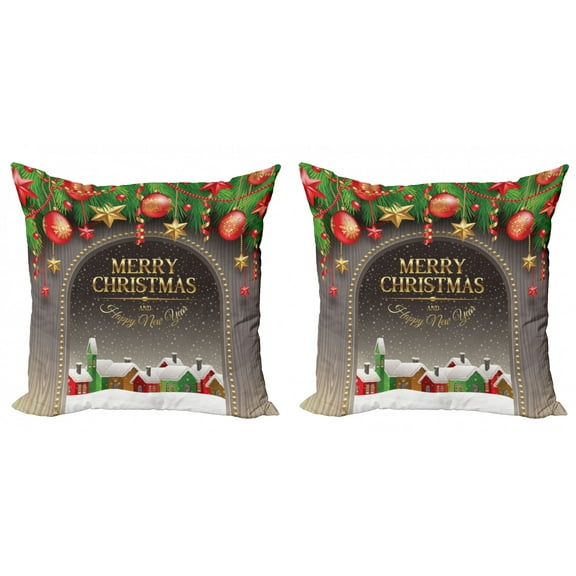Ambesonne Christmas Throw Pillow Cover 2 Pack, Vintage Wood Design, 20", Multicolor
