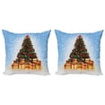thumbnail image 1 of Ambesonne Christmas Throw Pillow Cover 2 Pack, Fir Tree Snowy Weather, 18", Blue and Mustard, 1 of 6