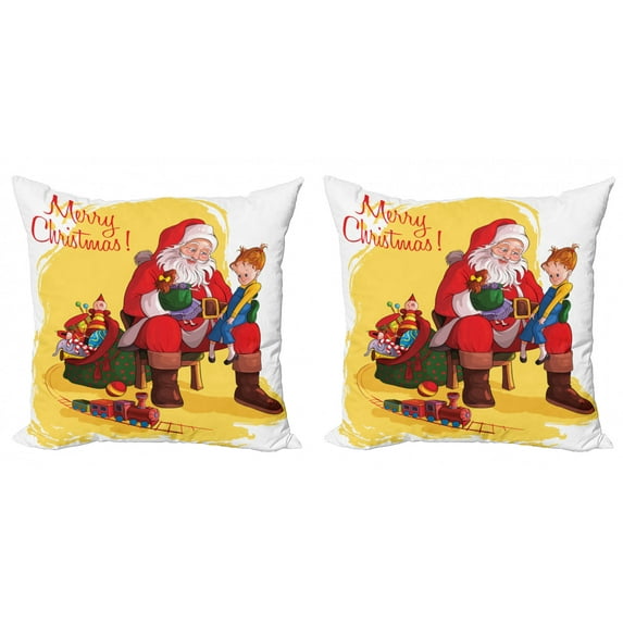 Ambesonne Christmas Throw Pillow Cover 2 Pack, Happy Santa Moment Joyous, 18", Pastel Yellow Multicolor