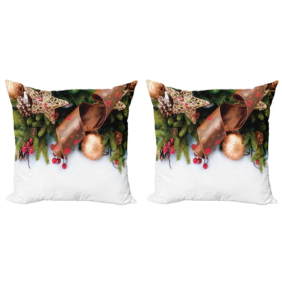 Ambesonne Christmas Throw Pillow Cover 2 Pack, Pine Cones Garland, 24", Multicolor