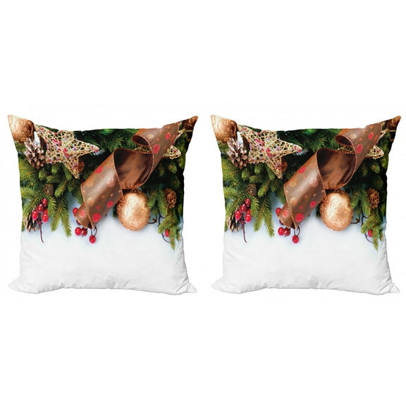 Ambesonne Christmas Throw Pillow Cover 2 Pack, Pine Cones Garland, 16", Multicolor