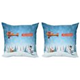 thumbnail image 1 of Ambesonne Christmas Throw Pillow Cover 2 Pack, Santa Plane Snowman, 20", Blue Orange, 1 of 2