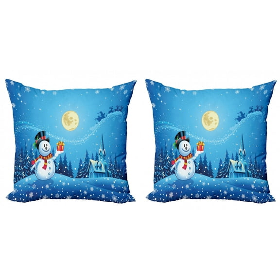 Ambesonne Christmas Throw Pillow Cover 2 Pack, Snowman Sanra Gift, 24", Blue Yellow