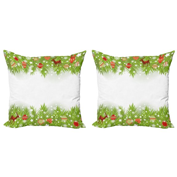 Ambesonne Christmas Throw Pillow Cover 2 Pack, Coniferous Noel Tree, 16", Multicolor